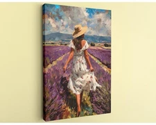 Lavender Field Canvas Handcrafted Impressionistic Provence Woman Painting