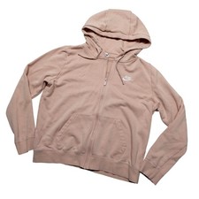 Nike Hoodie Sweatshirt Womens Medium Pink Full Zip Fleece Logo Pockets