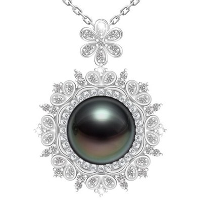 Atopearl Tahitian Black Pearl Necklace for Women, Moissanite Sparkling Sunflower