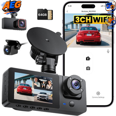 Dashcam 2.5K Vorne Hinten Innen 64GB SD-Karte 24H Parküberwachung G-Sensor