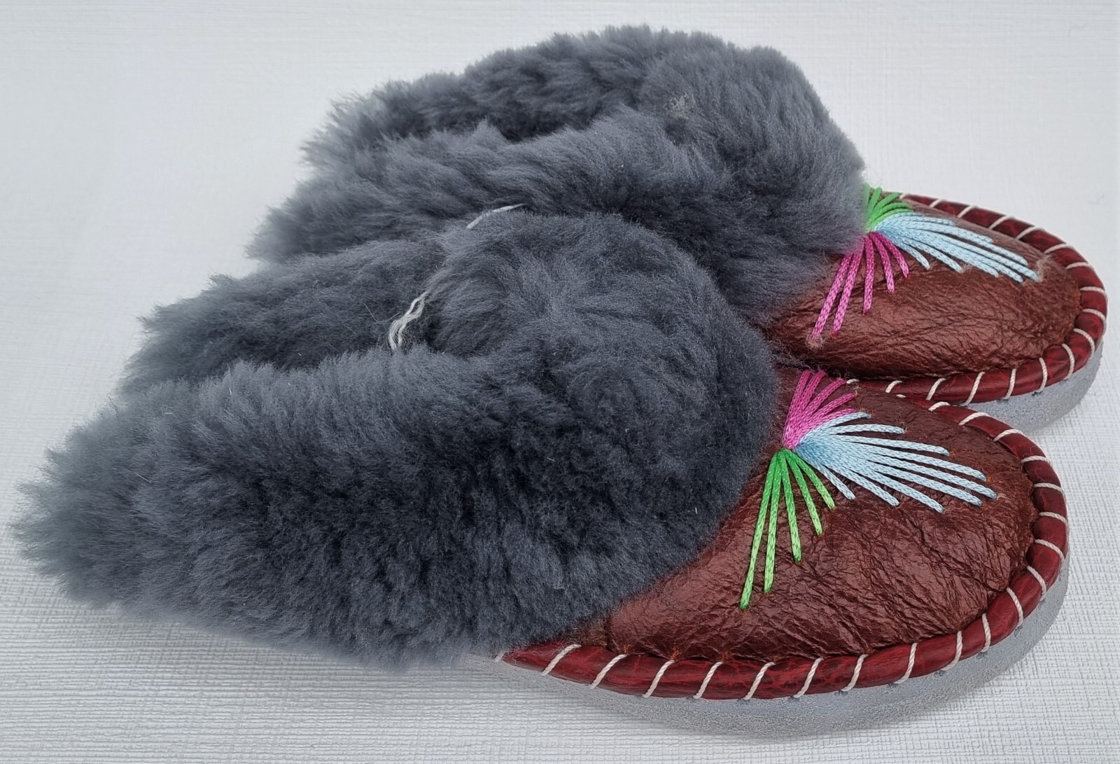 APL PELLICCIA DI AGNELLO calde ciabatte ciabatte n.38 nuove pelle di pecora pelle fatte a mano CILIEGIA