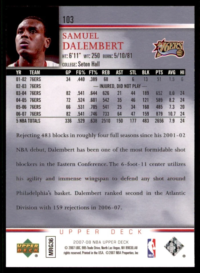 2007-08 Upper Deck Championship Court Stamp #103 Samuel Dalembert - Image 2 of 2