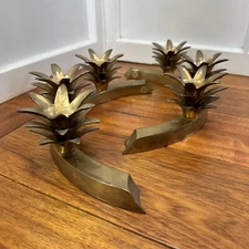 Brass Brass Pineapple Candle Stick 6 Holders MCM Mid Century Modern Pair -
