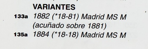 ESPAGNE 5 PESETAS 1882 erreur (18-81) MS. .M.- acunado sobre 1881- Argent RARE - Bild 4 von 4