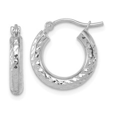 14k White Gold Diamond-cut 3mm Round Hoop Earrings for Women L-16 mm 1.17gm