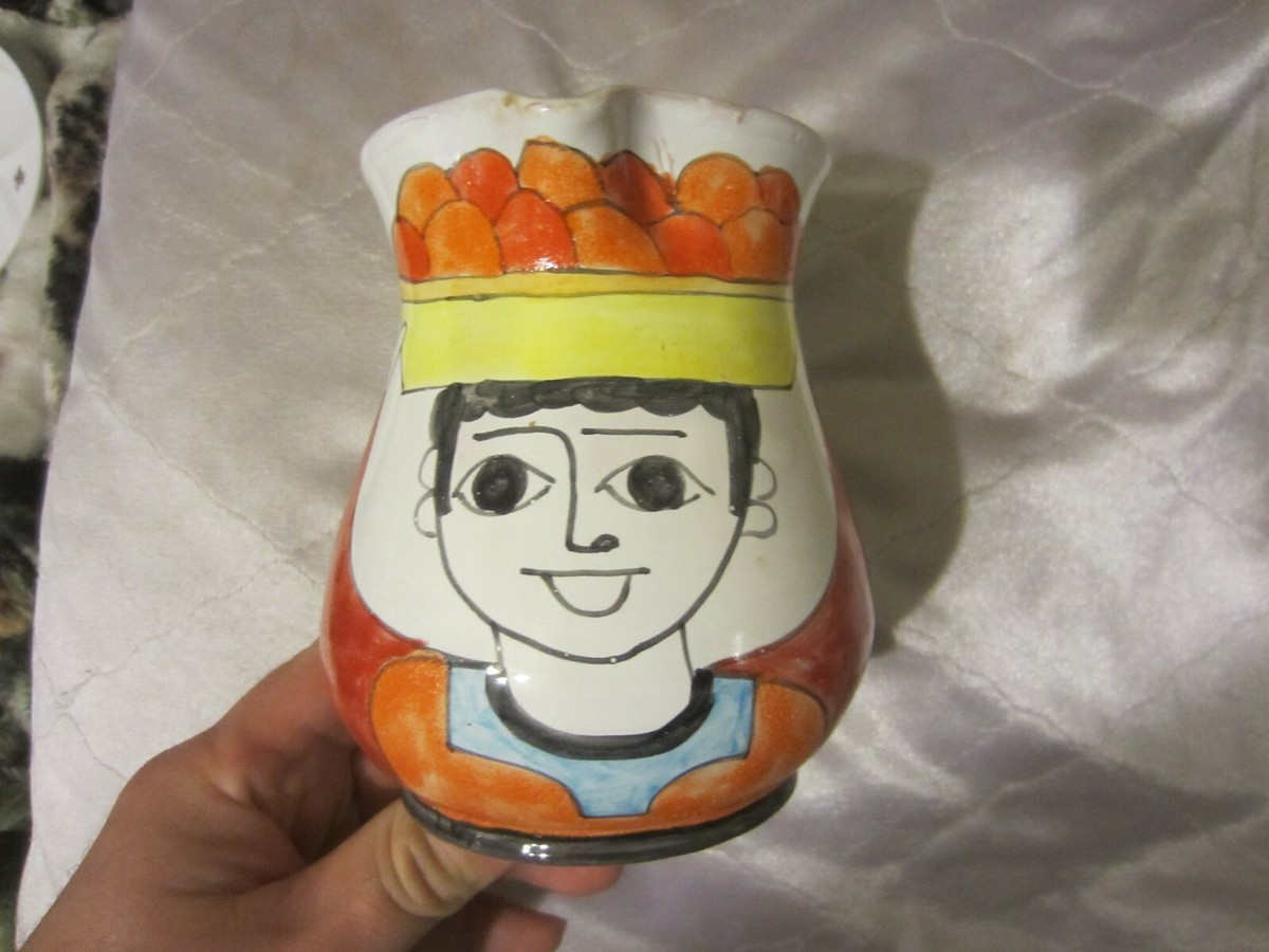 Nino Parrucca Italian Pottery Pitcher Creamer Italy Boy w/ Fruit