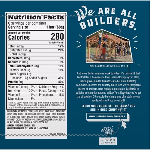 CLIF Bar Builder's Protein Bars - Chocolate Mint - 20g Protein - 6ct - Picture 2 of 3