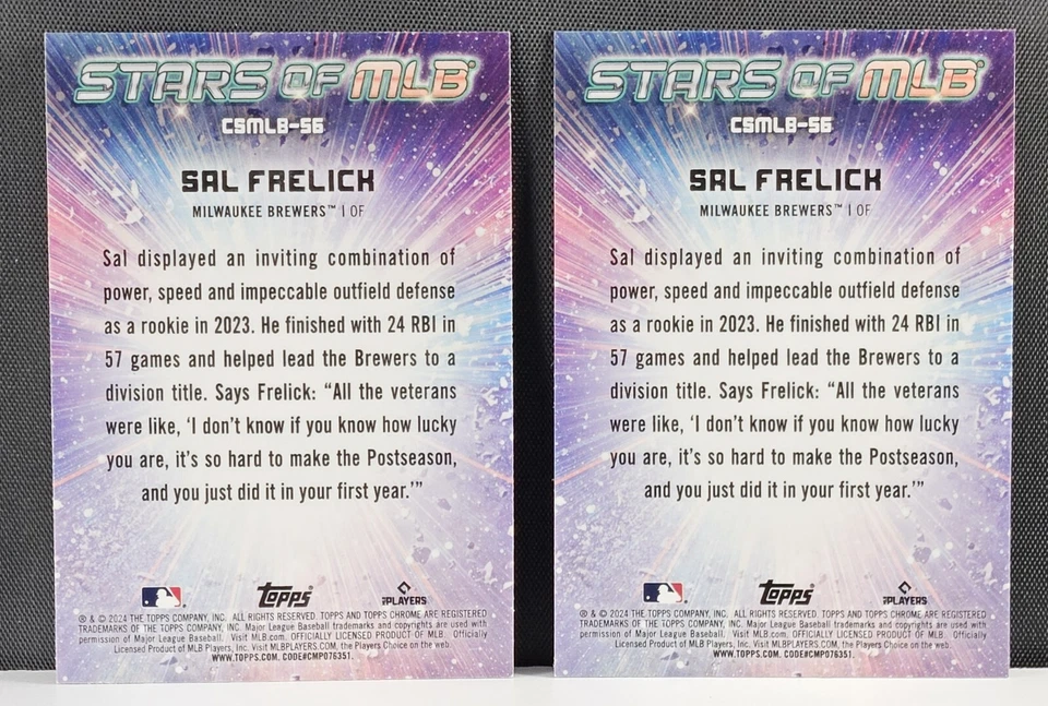 2024 Topps Series 2 Sal Frelick CSMLB-56 Rookie 2 Card Lot - Brewers - Image 2 of 2
