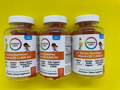 Rainbow Light Kid's Sunny 3 x 60 Gummies Vitamin D3 1000 IU Exp. 7/25 FREE SHIP!