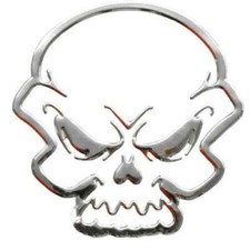 Aufkleber Sticker Silber Chrom 3D Emblem TOTENSCHÄDEL Skull Auto Motorrad