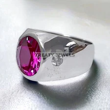 Ruby Oval Cut Gemstone With 925 Sterling Silver Ring For Men's #A21