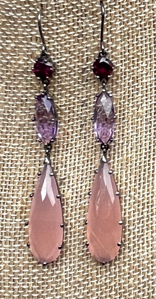 Rhodolite Garnet Amethyst And Rose Quartz Earrings - Image 4 of 4