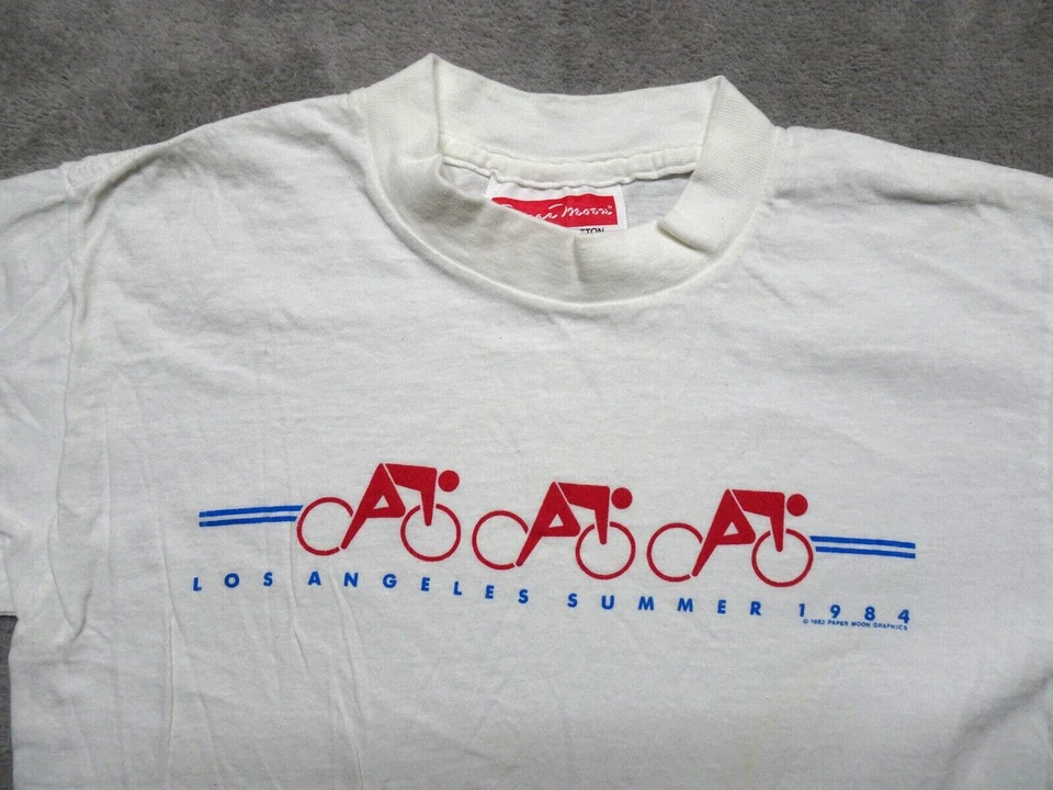 Camiseta De Colección 1984 Juegos Olímpicos de Los Ángeles Paper Moon EE. UU. S/S Pequeña Blanca Foto 2 de 4