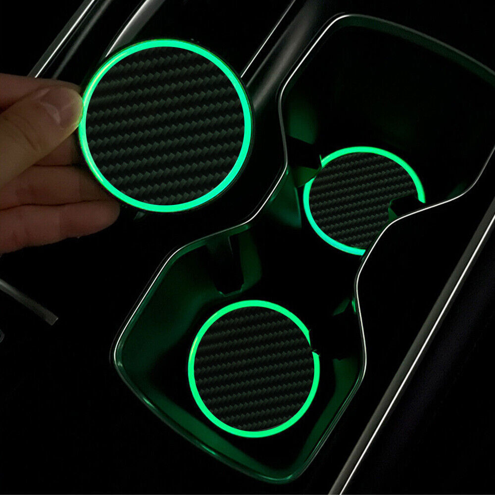 2pcs Night Light Car Cup Holder Mat Coaster Pad Trim Auto Interior Accessories #