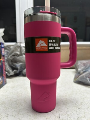 OZARK TRAIL 40 oz Vacuum Insulated Stainless Steel Tumbler Pink Color Handle