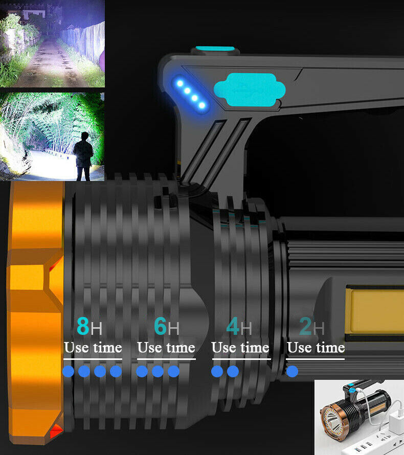 12000000LM High Powered LED Flashlight Super Bright Torch USB Rechargeable Lamp - Picture 4 of 12