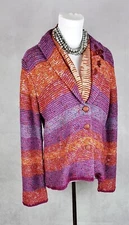 Sigrid Olsen 3-Button Sweater Blazer Jacket Purple, Pink , Multi Embroidered Med