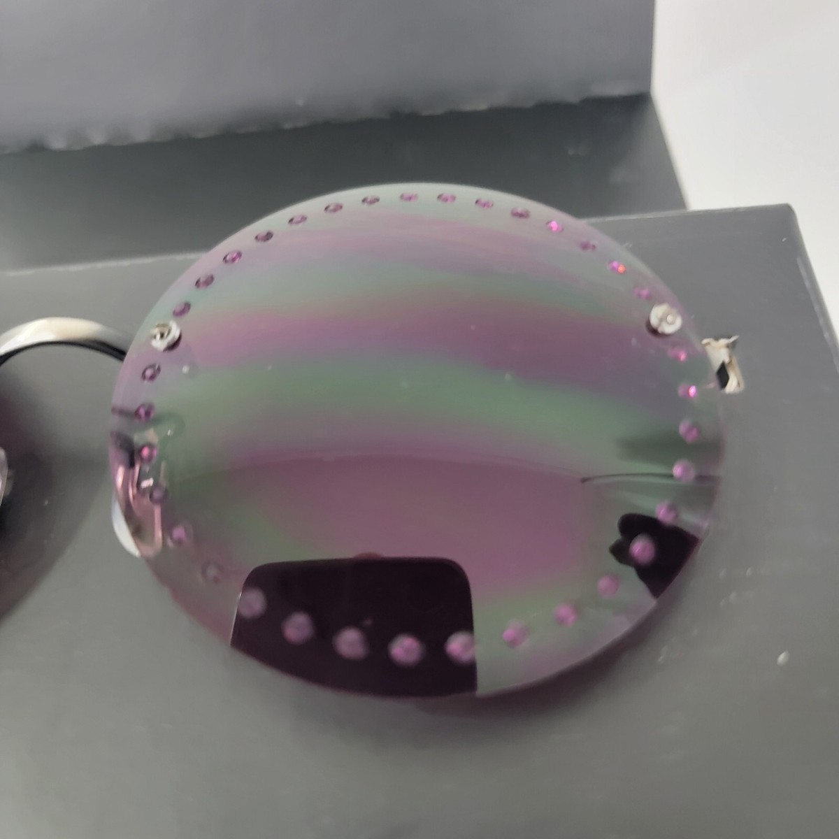 Brian Atwood Embellished Sunglasses Round Purple in box New 
