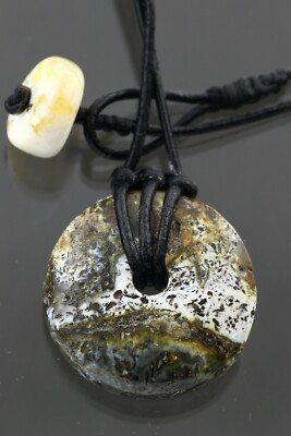 Genuine BALTIC AMBER Bluish White Big Hole Leather String Pendant 6.1g 200305-11
