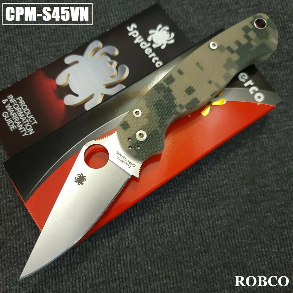 Spyderco Paramilitary 2 S45VN PM2 hoja lisa satinada camuflaje asas G10 C81GPCMO2 Foto 2 de 4