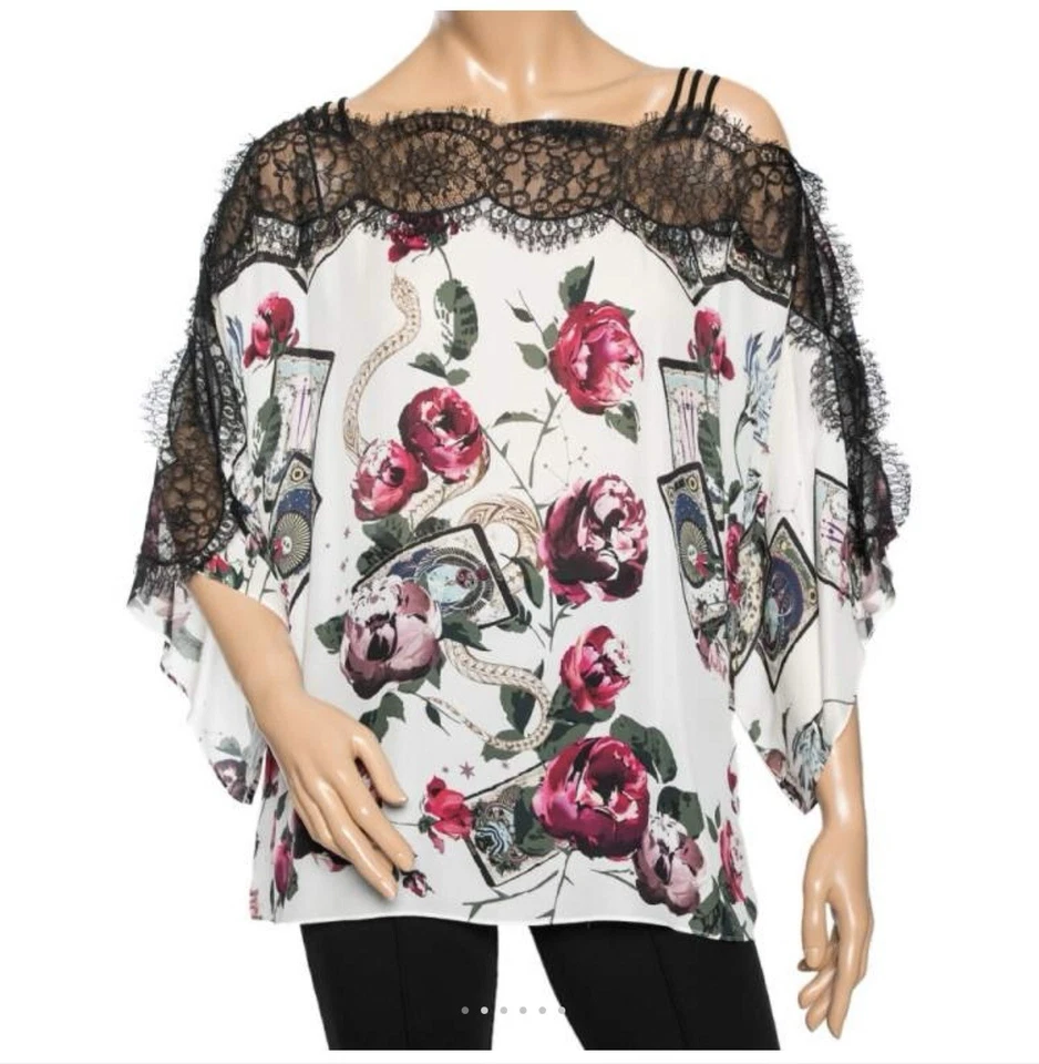 Roberto Cavalli Women's White Floral off shoulder Silk Top Blouse IT 42 US 6,8 M - Image 2 of 4