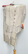 Nwt Vtg Western Pioneer Wear Gray Vest Skirt Set fringe suede leather SZ.8