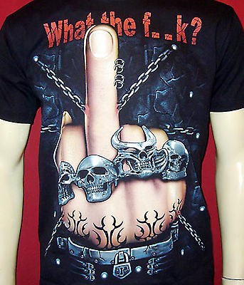 WHAT THE F..K SKULL KETTEN SCHLAGRING T-SHIRT M L XL 2XL GLOW IN THE DARK 