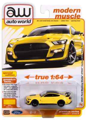 Auto World Premium 1/64 2021 Ford Mustang Shelby GT500 Track Pack Grabber Yellow