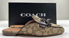 COACH Size 5B Women's Shoes Slide Khaki Jacquard SIG Leather Trim