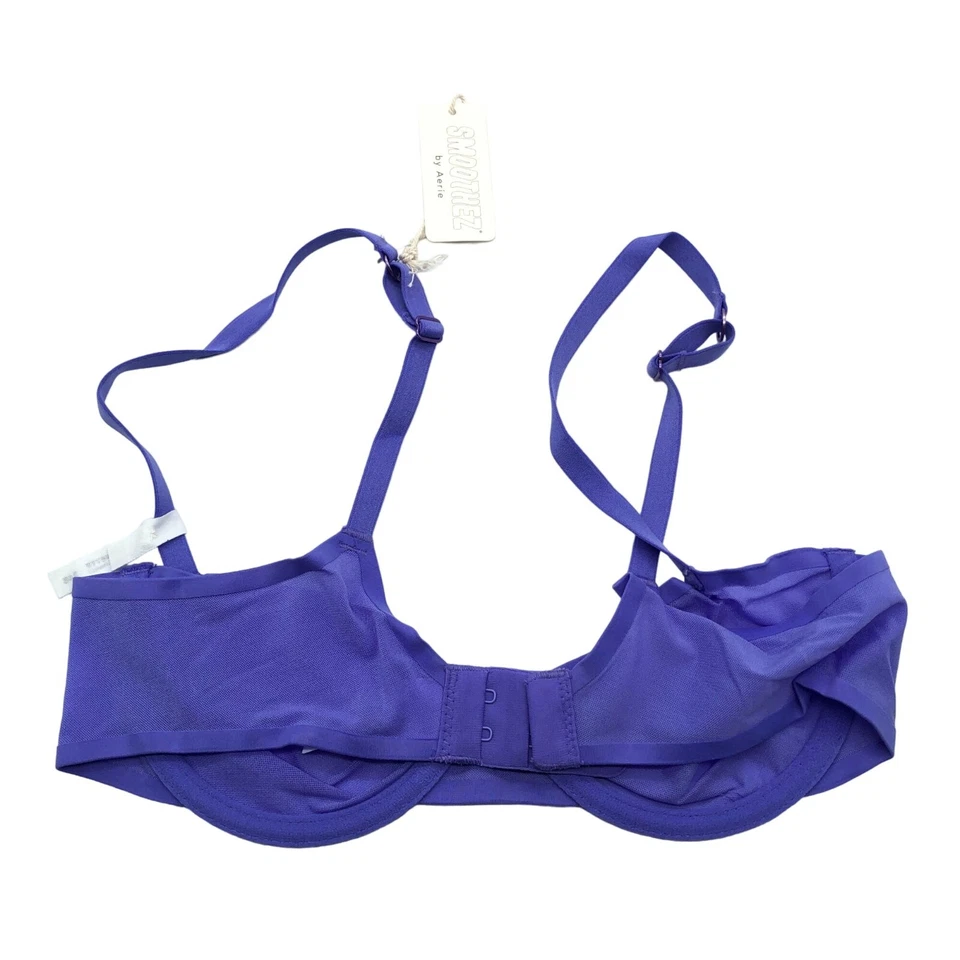 Smoothez by Aerie Bra Balconette Sheer Mesh Unlined Underwire Purple 36D - Image 2 of 4