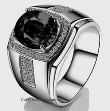 Natural Smoky Quartz & CZ Gemstones 925 Sterling Silver Ring for Men's #A5