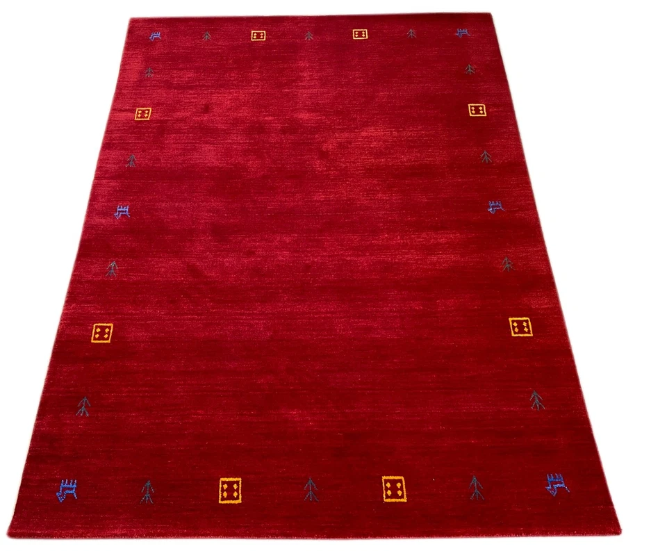 Tapis Gabbeh Rouge 100% Laine, Tissé Main, Inde, WAWA TEPPICH, 16 mm - Photo 3/4