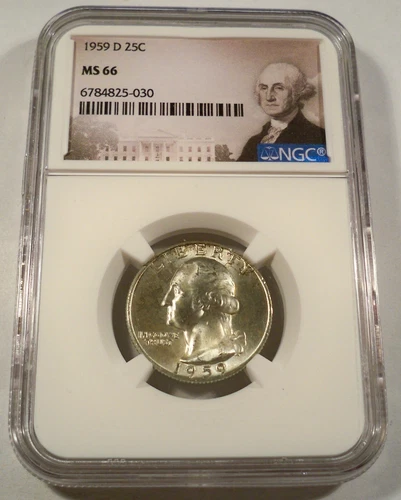 1959-D NGC MS66 WASHINGTON QUARTER VERY LIGHT TONE SILVER 25c MS 66