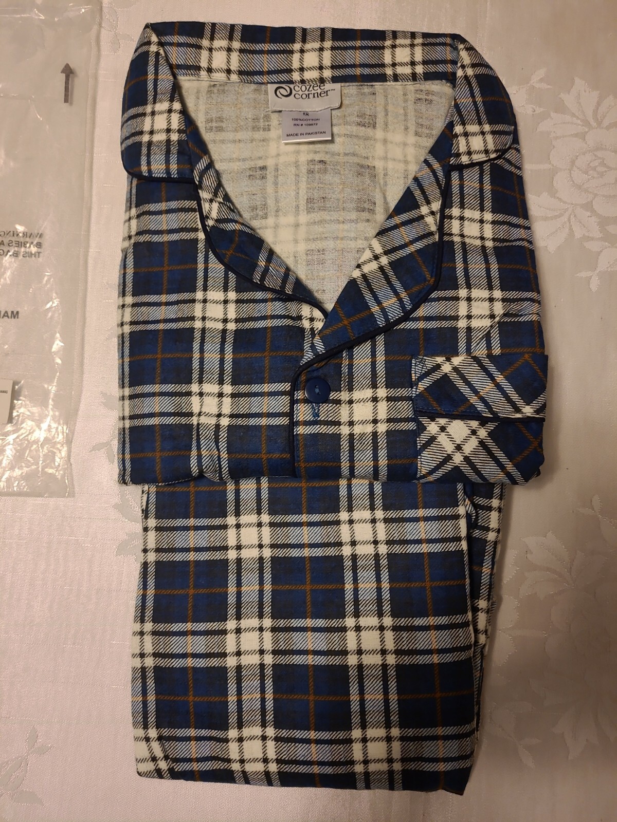 Cozee Corner Men’s Sz 1X Cotton Flannel Pajama Set Navy New In