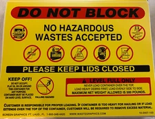 (Lot Of 10) Do Not Block Dumpster Sign Decal Hazard Waste Caution Public Dumping