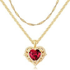 Layered Heart Necklaces for Women 14K Gold Plated Chain CZ Heart Pendant