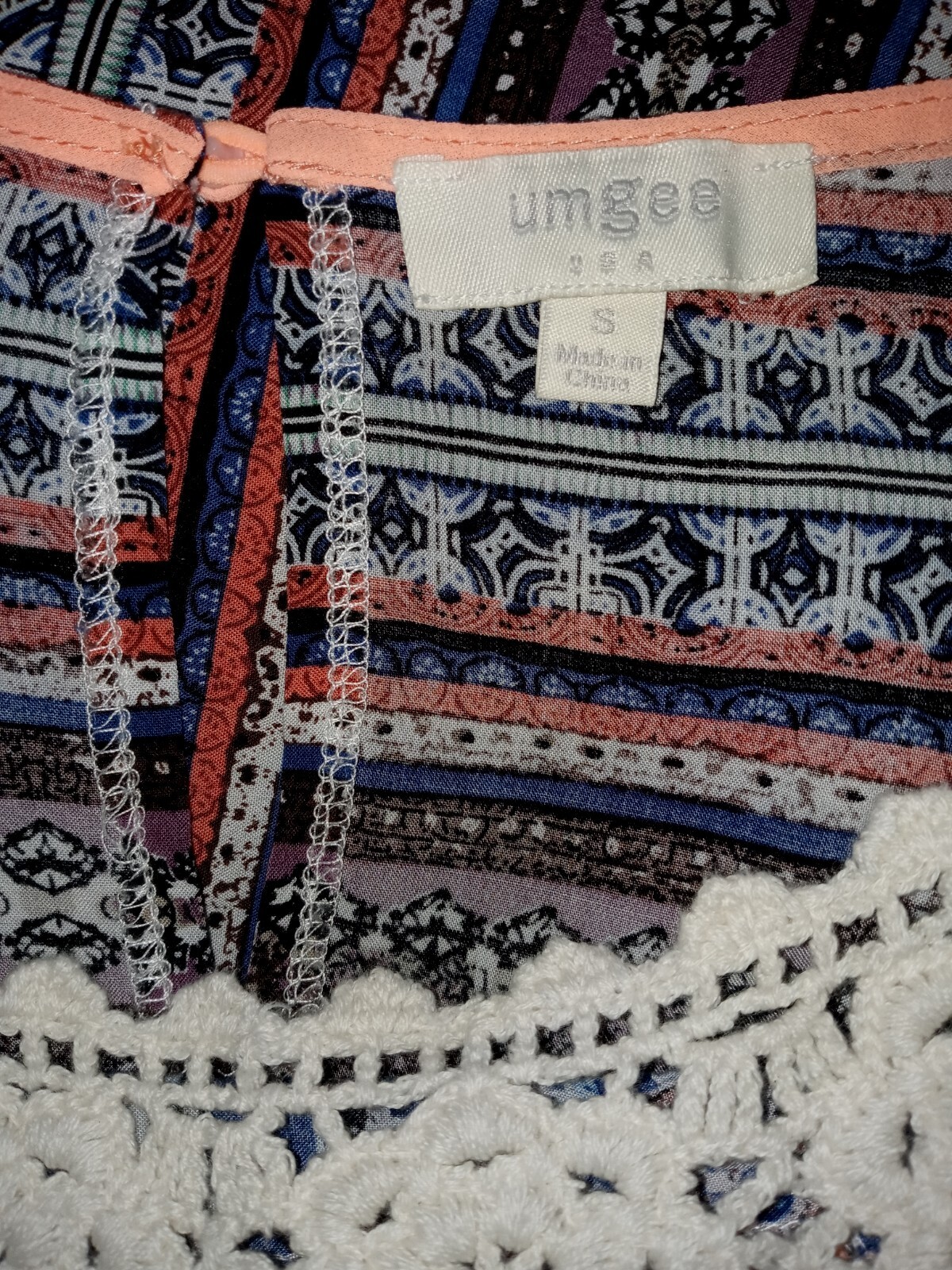 Umgee Dress S Cute Flowy Rayon Hippie Boho Lace Trim Cottagecore Mini Sundress