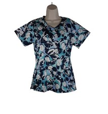 White Swan Bio Womens Scrub top Size XS Leaf Reflections Cotton Flower Print