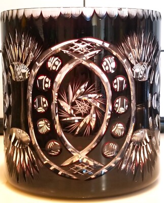 Rare Find!!!  Stunning 1950's Antique Burgundy Cut To Clear Crystal Jar/Vase 