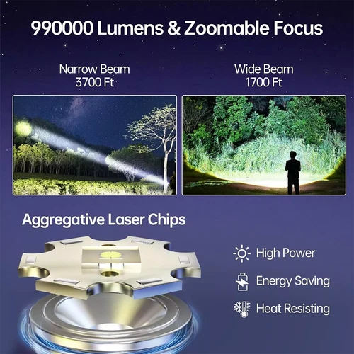 2 x 99000000 Lumens Super Bright LED Tactical Flashlight Rechargeable Work Light - Foto 8 di 12