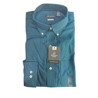 Van Heusen Men's Classic Fit Wrinkle-Free Dress Shirt Size S Teal