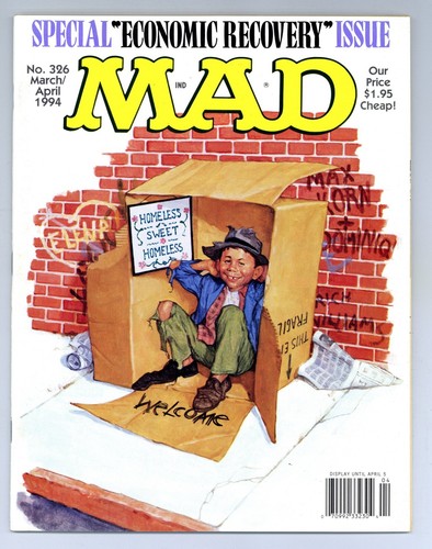 Mad 326 (sehr guter Zustand+) Alfred E Neuman Obdachloses süßes Obdachloses Cross-Dressing 1994 a576