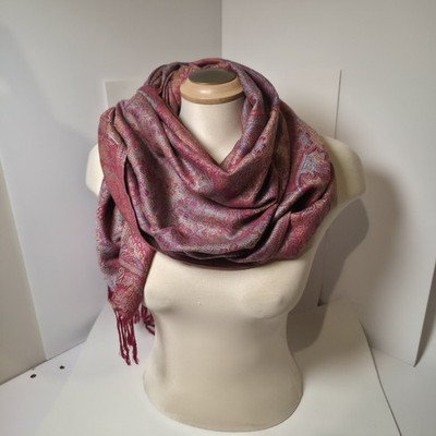 Vintage Pashmina Scarf 100% Cashmere Wrap Shawl Red Paisley Floral Large 73x27