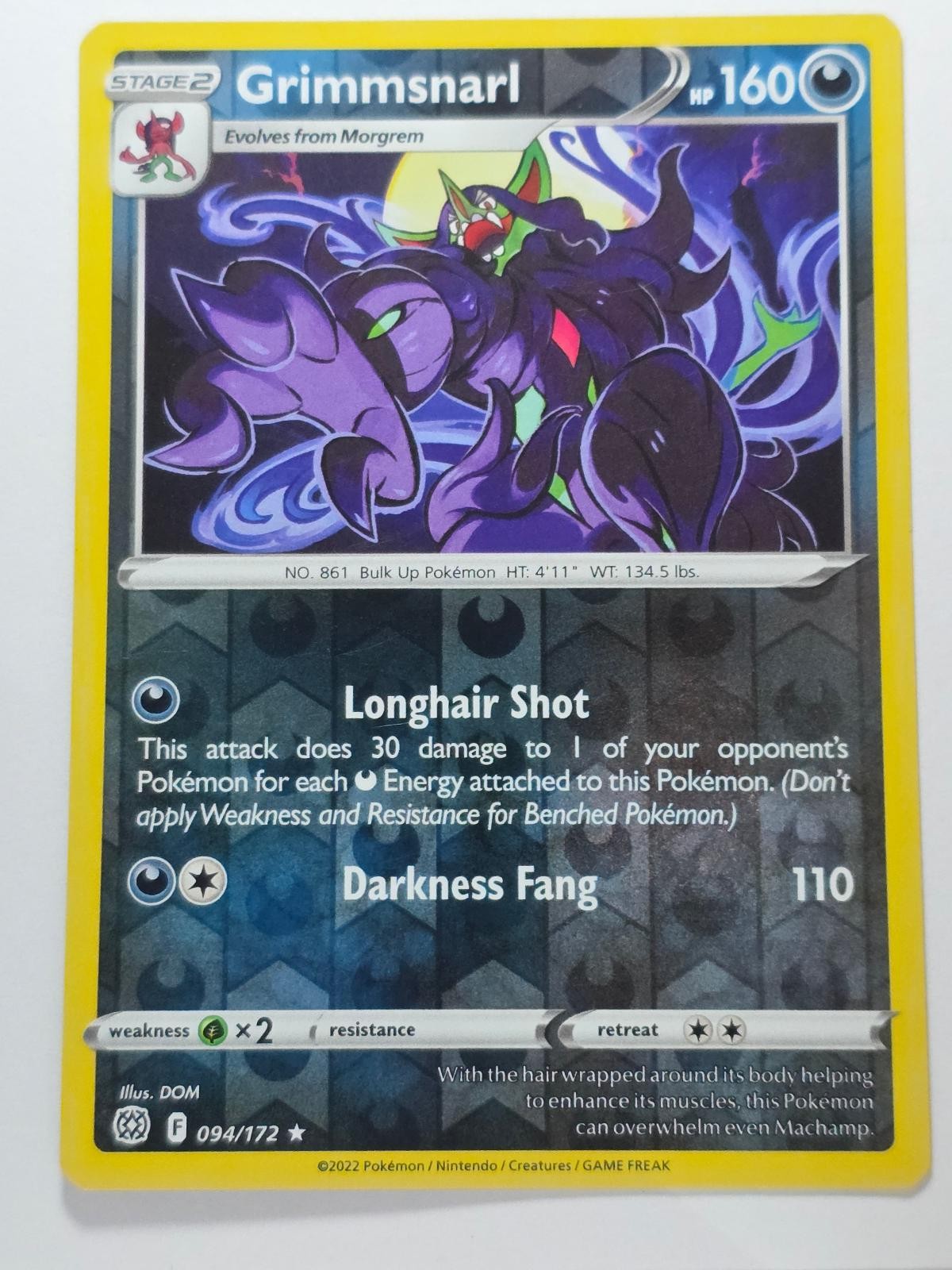 GRIMMSNARL 094/172 RARE BRILLIANT STARS REVERSE HOLO LP POKEMON