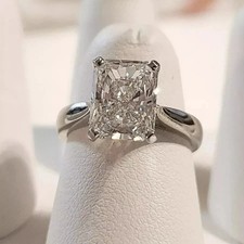 3CT Radiant-Cut VVS1 Moissanite Solitaire Engagement Ring 14K White Gold Plated