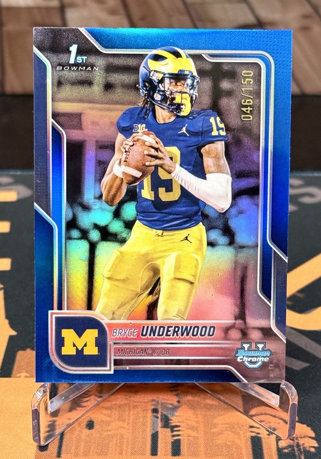 Bryce Underwood 2025 Bowman U Chrome Blue Refractor /150 #196 U OF M GOAT QB