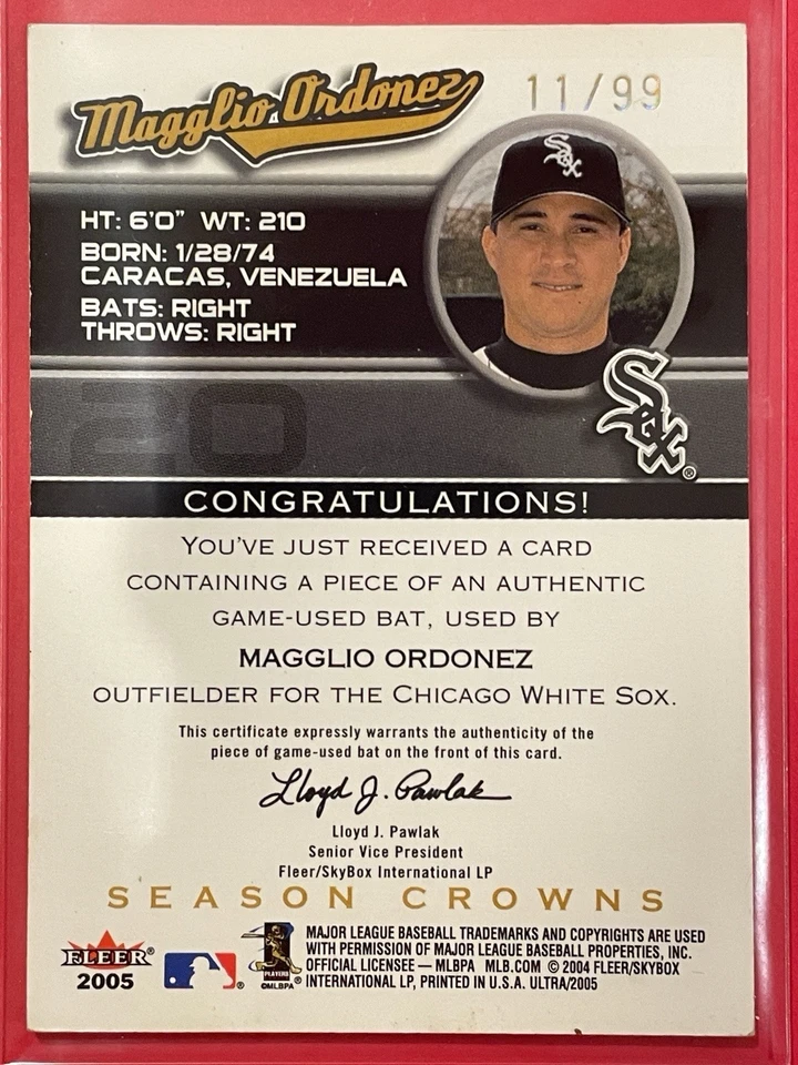 2005 Fleer Ultra Magglio Ordonez Season Crowns Game-Used Bat Gold Medallion /99 - Image 2 of 3
