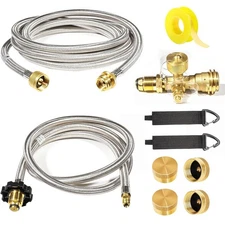 Propane Brass Tee Kit with 4pcs Caps, Include 4-Port Brass Tee, 5 FT & 12 FT ...
