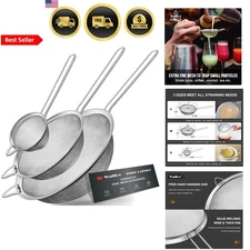 Mesh Strainer Set of 3 Fine Stainless Steel Kitchen Filters for Food and Rinsing