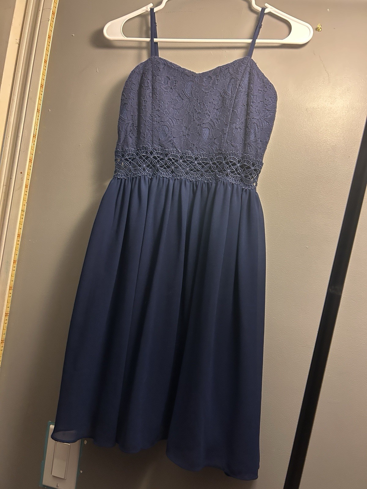 BCX Dress Junior's Size 5 Navy Blue Lace Above the Knee Spaghetti Strap Dress